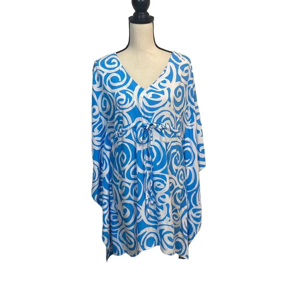Escapada Beach Swim Cover Up Poncho Top Blue Swirl S/M